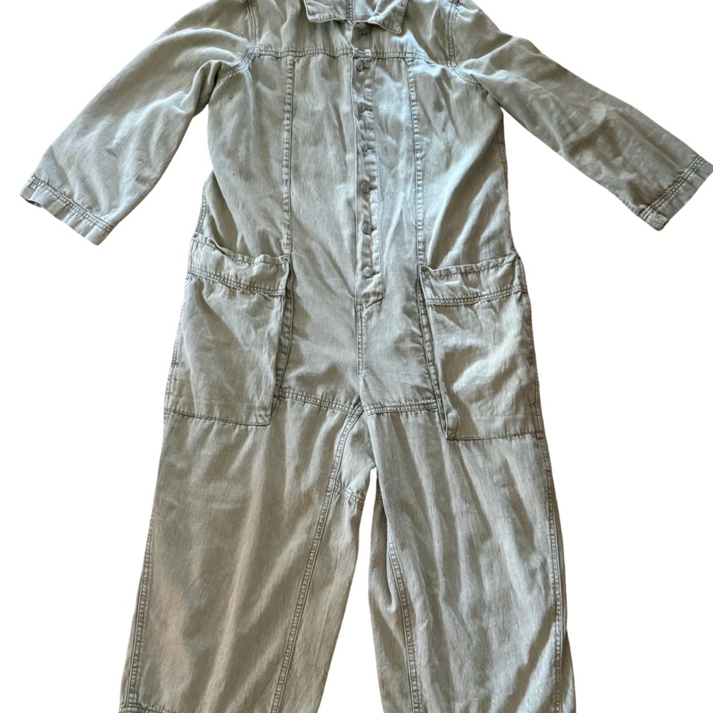 Free People Jumpsuit Olive Wash Denim Medium - Picture 6 of 11